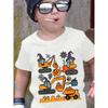 European Sizes Kids' Halloween Pumpkin & Construction Vehicle Print T-Shirt - Casual Round Neck Short Sleeve Top, Machine Washable