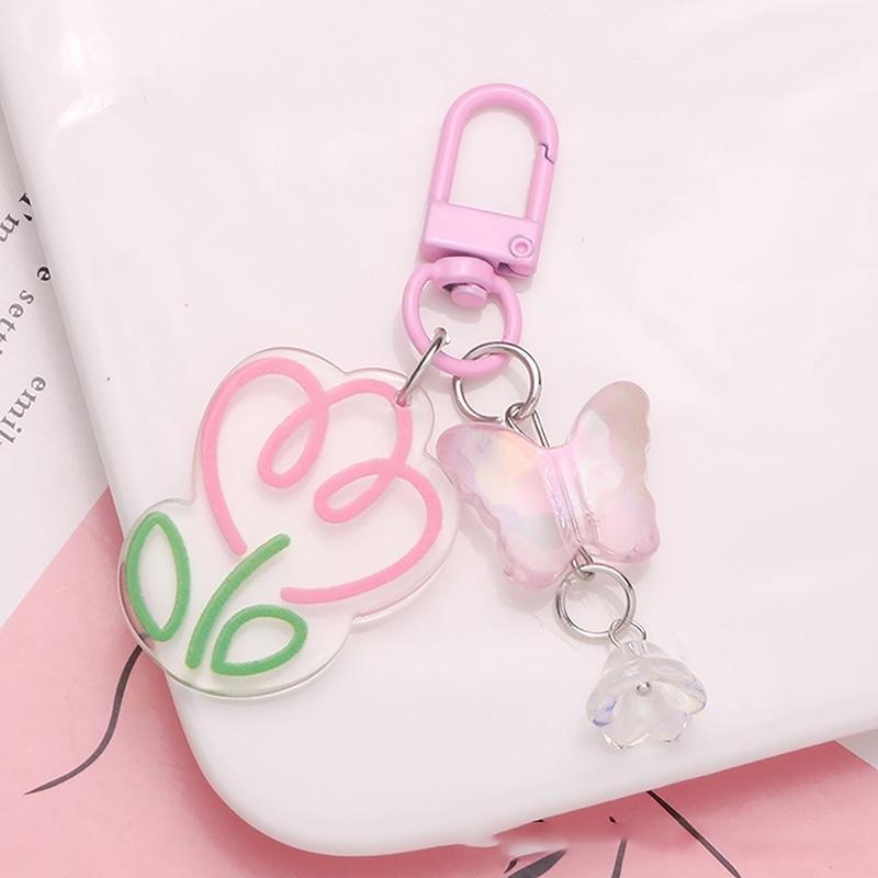 Akrylový barevný průhledný přívěsek na klíče s květinou v ins stylu, ozdoba na tašku