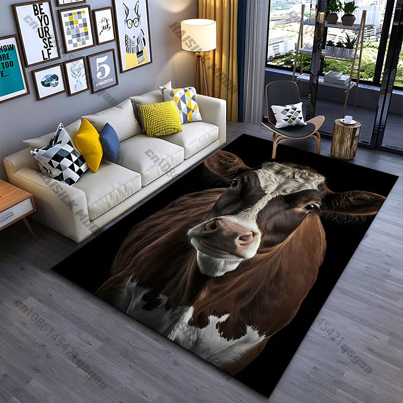 Cow Facing Forward In Darkness Carpet Yoga Living Room Room Decor Children's Crawling Mat Doormat Area Rug Games Mat