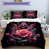 3pcs Gothic Rose Printed Quilt Set - Includes 1 Quilt Cover and 2 Pillowcases, Machine Washable - Suitable for All Seasons.W054