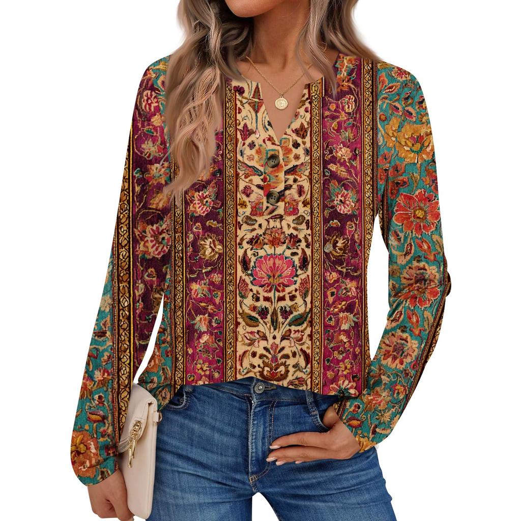 Women's Print Long Sleeve Shirts Elegant Casual Tops Trendy Shirts Tops