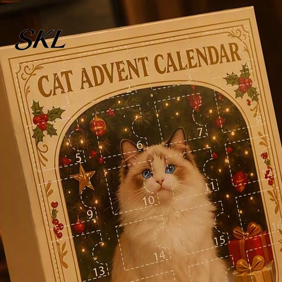 Cute Christmas Pendant Set Advent Calendar for Cat Lovers, 24 Day Countdown Box with Souvenir Collection Acrylic Pendants, Festive Tree Hanging Decor