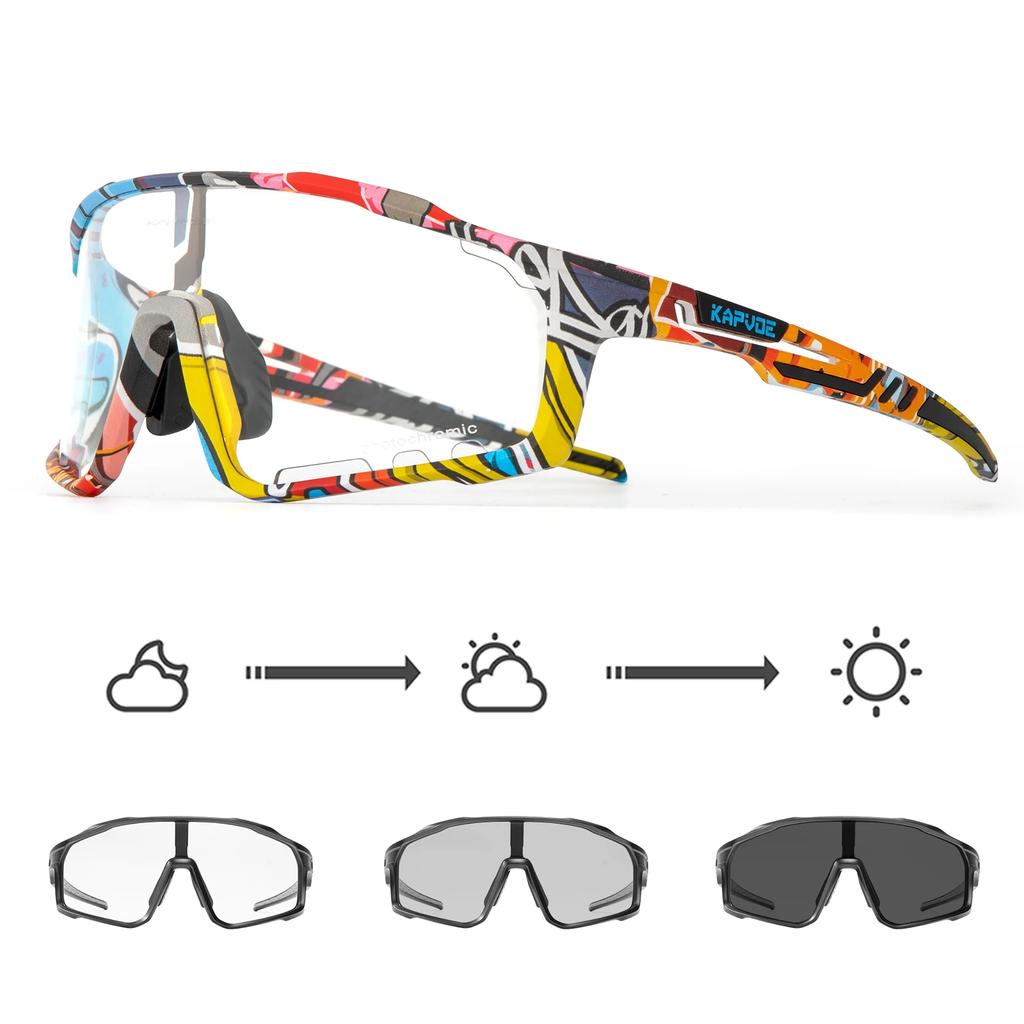 Kapvoe Photochromic Cycling Glasses UV400 Sunglasses Built-in Myopia Frame Sports Bike Eyewear Outdoor Bicycle Goggles