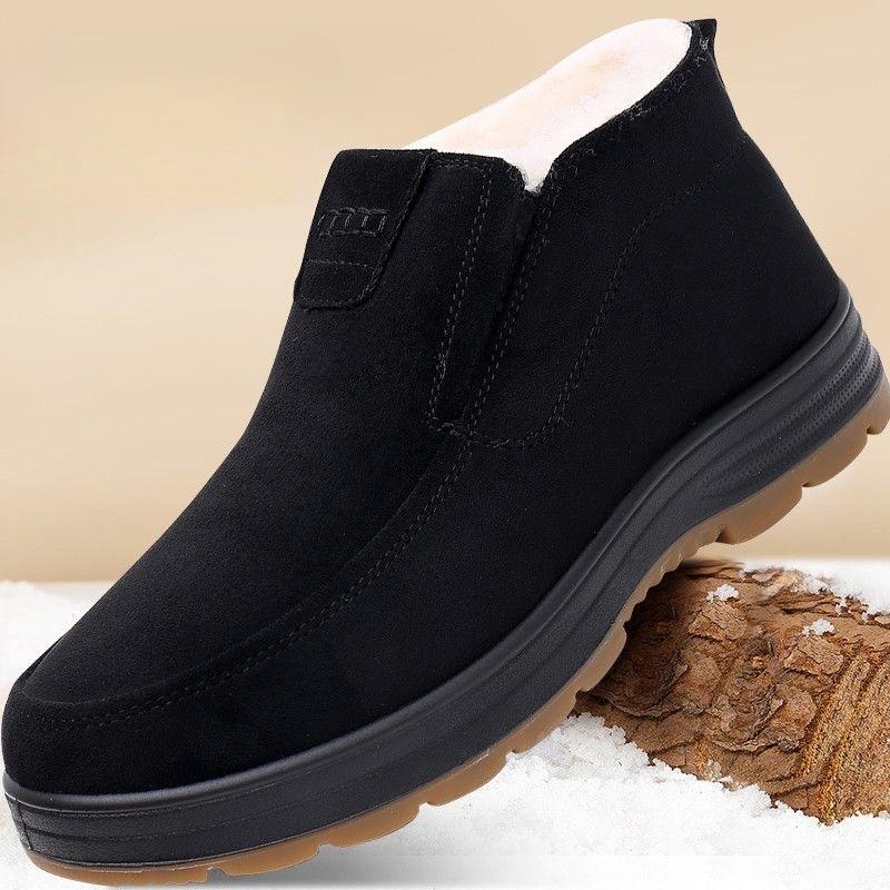 Winter Warm Snow Boots for Men Water Resistant Non-Slip Short Ankle Booties With Faux Fur Lining Men's Comfortable Work Sneakers Walking Loafers Shoes