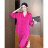 Solid color hot diamond simple light luxury nine-quarter sleeve pajamas women's ice silk silk autumn and winter comfortable loungewear set