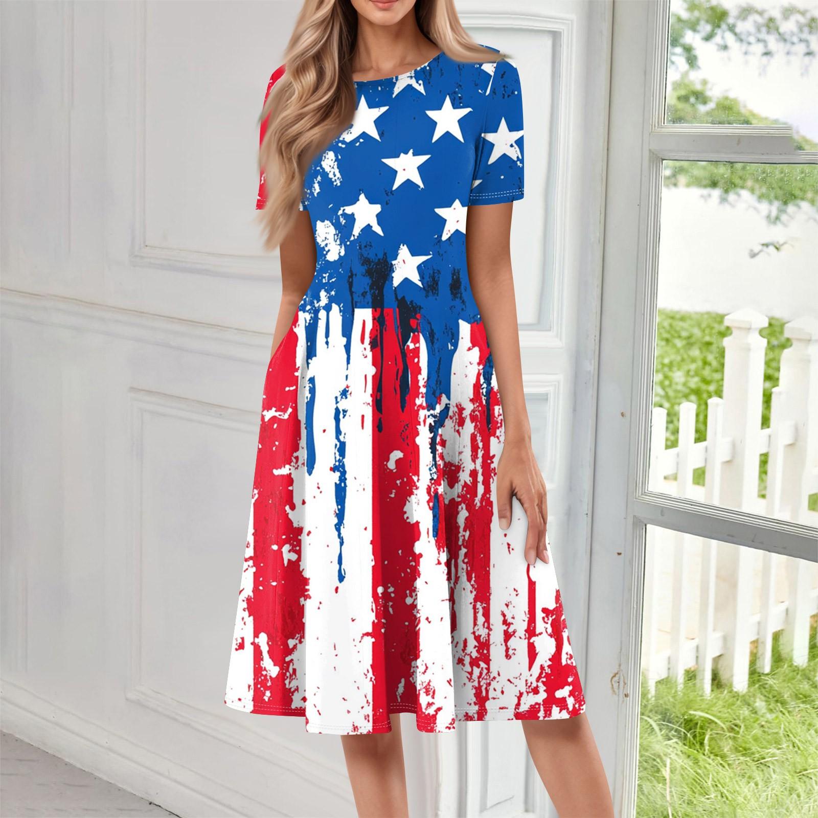 

Женское свободное повседневное и модное платье с круглым вырезом и короткими рукавами, средней длины с принтом M