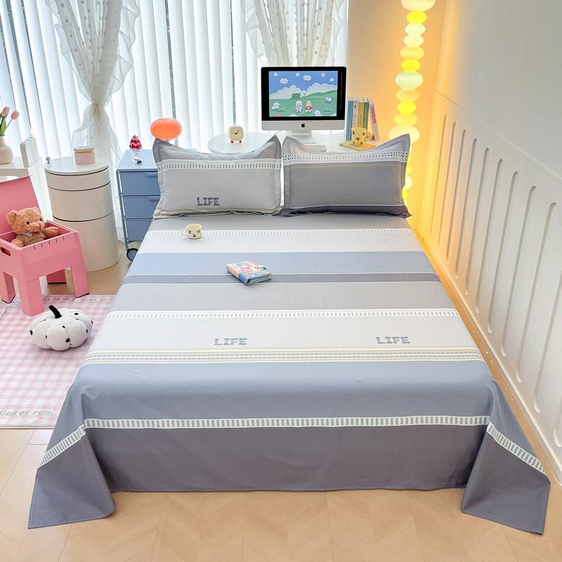 Modern Geometric Plaid Pattern Bed Sheet Set Cute Puppy Printed 100% Cotton Bed Sheets with 2 Pillowcases Home Bedding Set