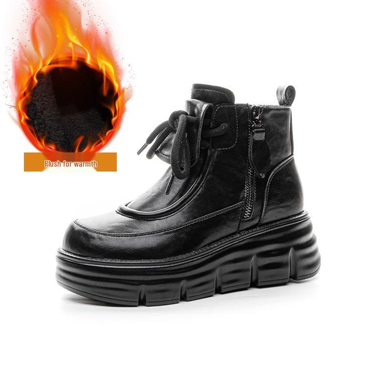 

2025 Женские высокие ботинки Мартин в британском стиле из бархата - Весна/Осень, Увеличивающие рост, Толстая подошва, Универсальные короткие ботинки 35