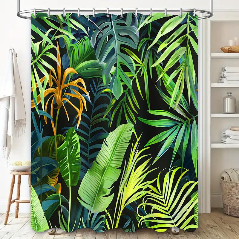Bright Green Tropical Leaf Shower Curtain Bathroom Decor Waterproof Fabric Print for Bathtub or Beach House Available in Various
