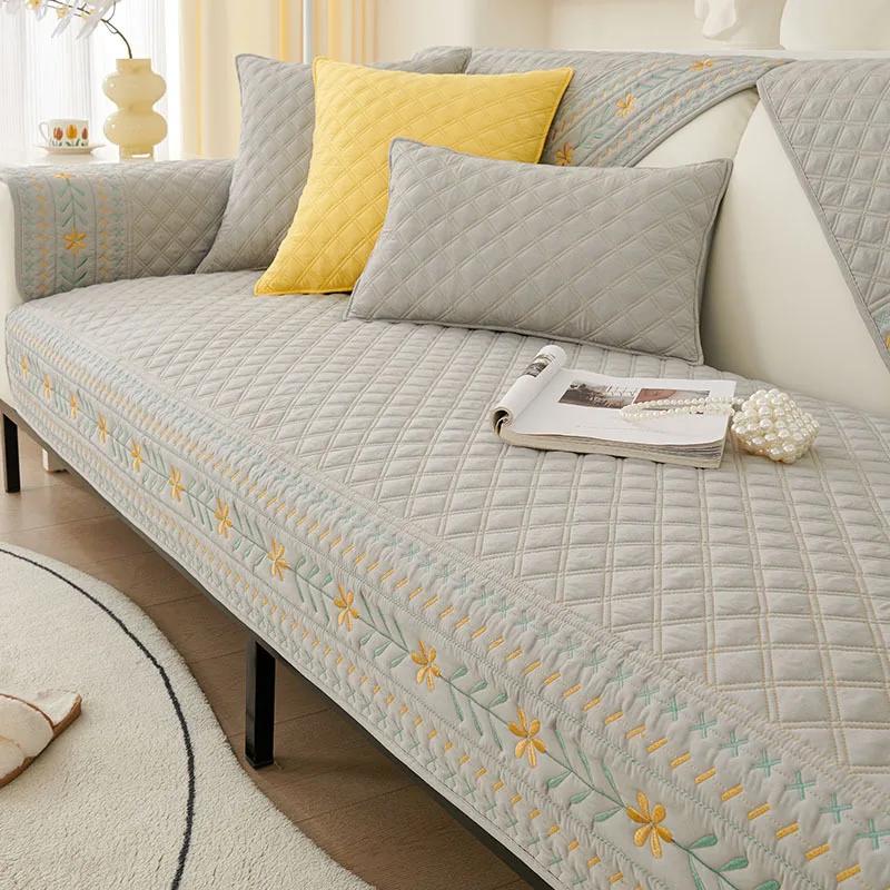 Sofabezug für Wohnzimmer Böhmische Geometrie Karomuster Baumwolle Universal Sofamatte Handtuch Rutschfester Sofabezug Couchkissen Überwürfe