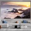 Tapeçaria Montanha Dourada do Sol Decoração de Parede Cabeceira de Montanha com Cume Nevado para Quarto Sala de Estar
