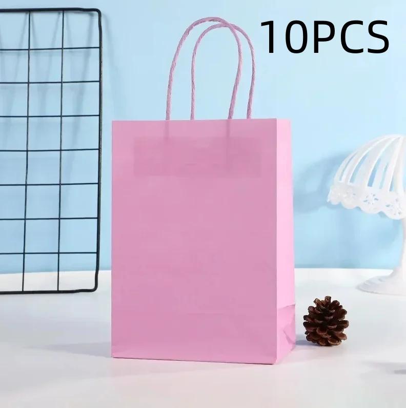 Candy Colorful Shopping Bags 10PCS Kraft Paper Gift Candy Bag Colored Hand-held Paper Bags Wedding Party Decoration Gift