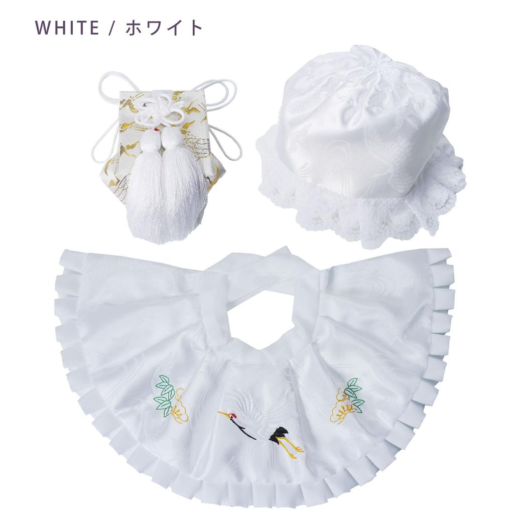 NISHIORI Shrine Visit Food Daiko Drum Daiko Inuhariko White and Baby Kimono Food Set, Den-den Set, Hat, Bib, Amulet, Den-den Drum, Drum, Fan, Pink,