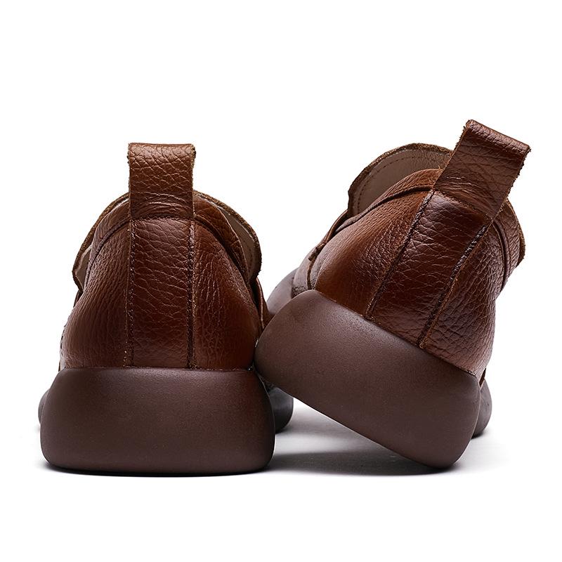 Genuine Leather Soft Sole Loafers for Women - Plus Size 43, Comfortable Slip-On Shoes with Thick Soles for Middle-Aged and Elderly
