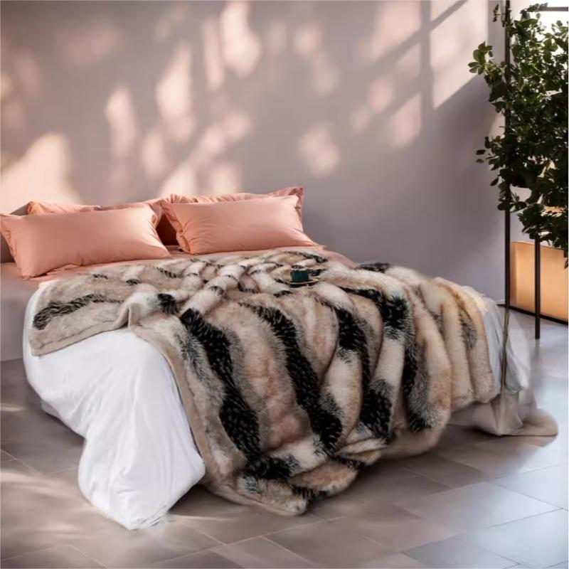 Luxury Faux Fur Blanket High-end Bed Fox Fur Blankets For Beds Plaid on The Sofa Cover Decoration Home Blankets And Throws