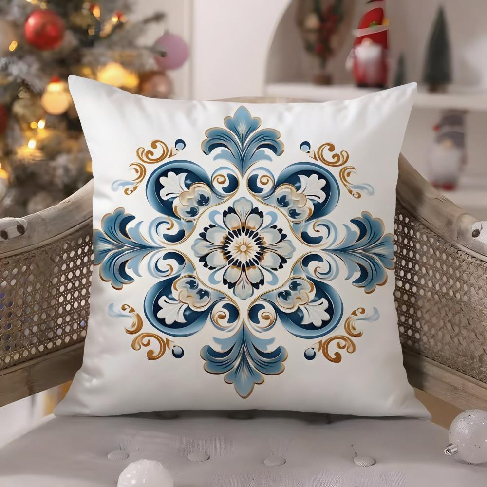 Snowflake hexagonal maple leaf print Pillow Case Comfort Sofa Bed Silky elegant Invisible zipper Decorative cushion cover