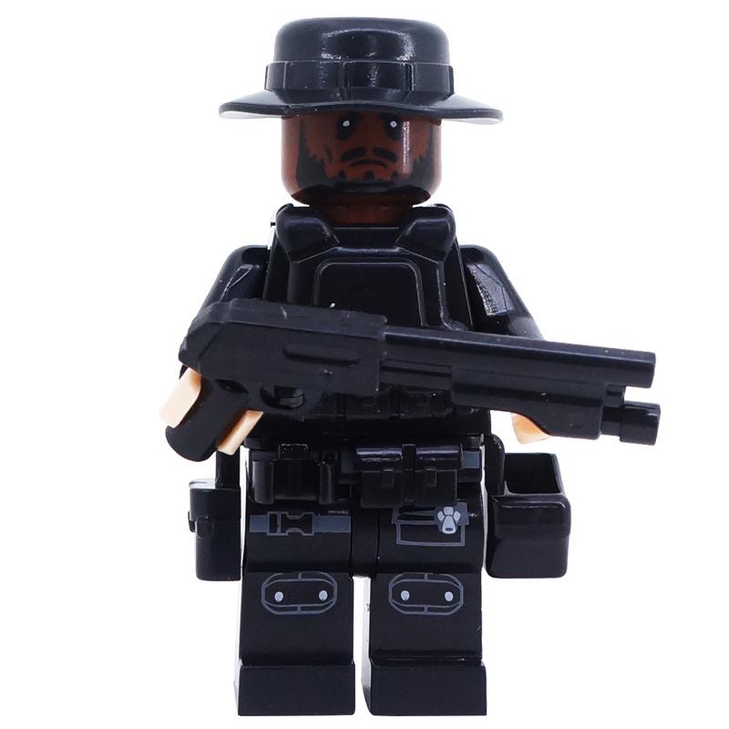 Qxl10 Black Swat Building Block Figurine Small Particle Mosaic Military Police Doll Toy
