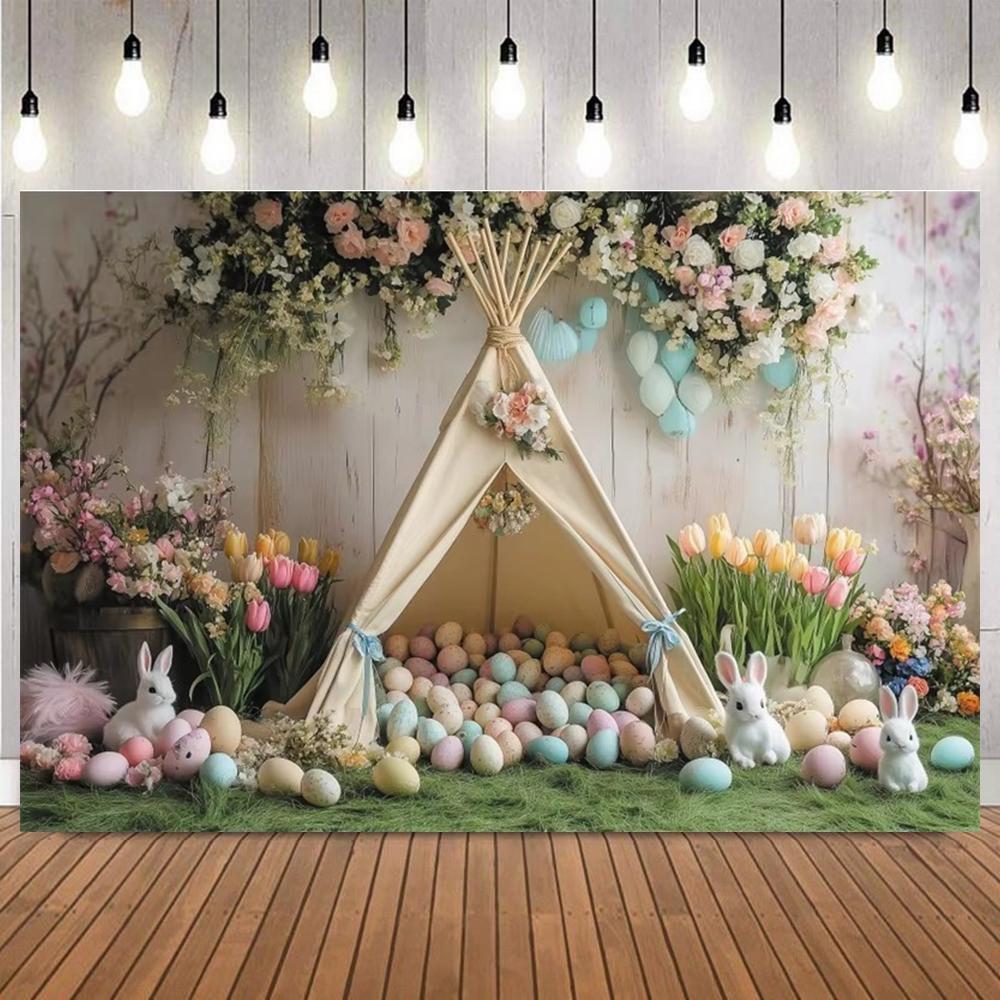 Happy Easter Photography Background Spring Flowers Colorful Eggs Rabbit Easter Party Decor Baby Kids Portrait Photo Backdrop7