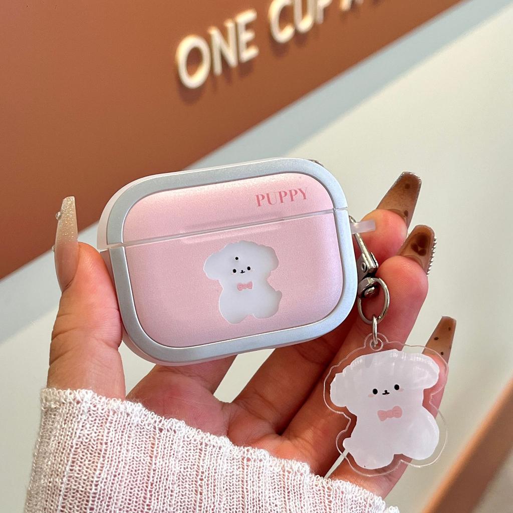 Plated Photo Frame Pink Bow Puppy for AirPods 1 Apple Bluetooth Wireless Headset Cover Pro1/1