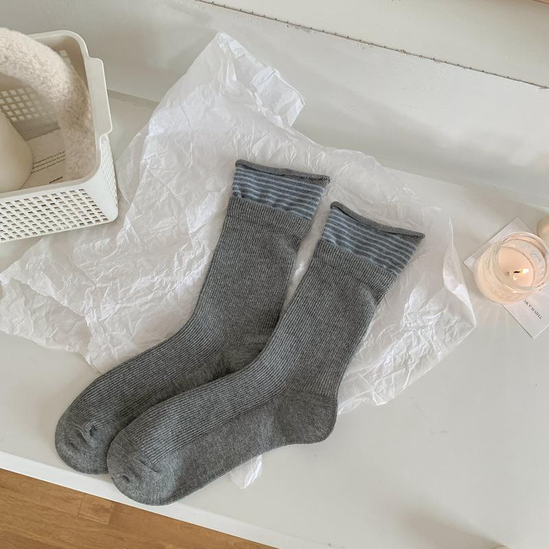 

5pair Gray Gray Department Tube Socks Children S College Wind Double Needle Stacking Socks Autumn And Winter Knitted Women S Socks One size fits all