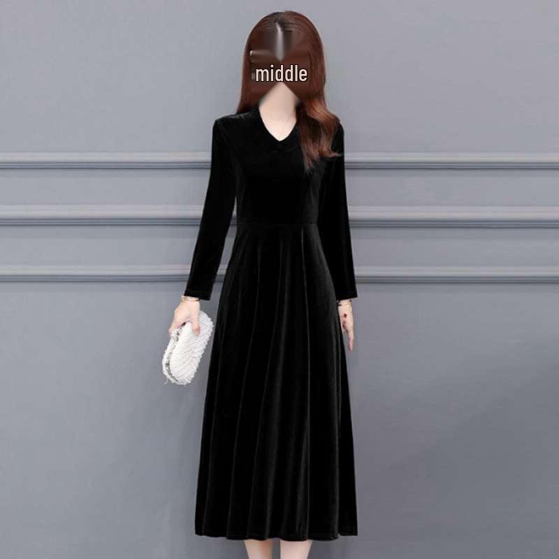 Elegant Velvet Long Qipao Dress – Over-Knee, Stylish, Thickened for Spring, Autumn, Winter. 3XL (130-140 jin) чёрный