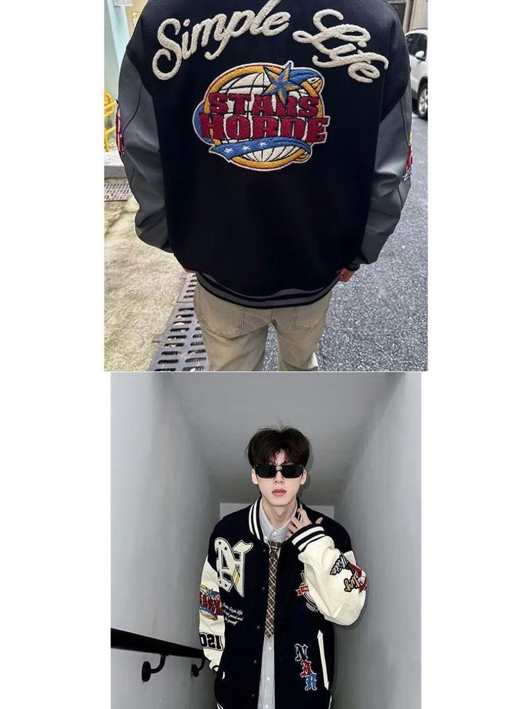 Unisex American Baseball Jacket Autumn/Winter - Trendy Embroidered Cotton Pilot Style, Thick Casual Loose Fit for Couples