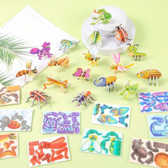 25Pcs DIY 3D Animal Puzzle Set Insect Dinosaur Sea Animal Puzzle Assembly Activity Game Kids Educational Jigsaw Toy Classroom Prizes Party Favors