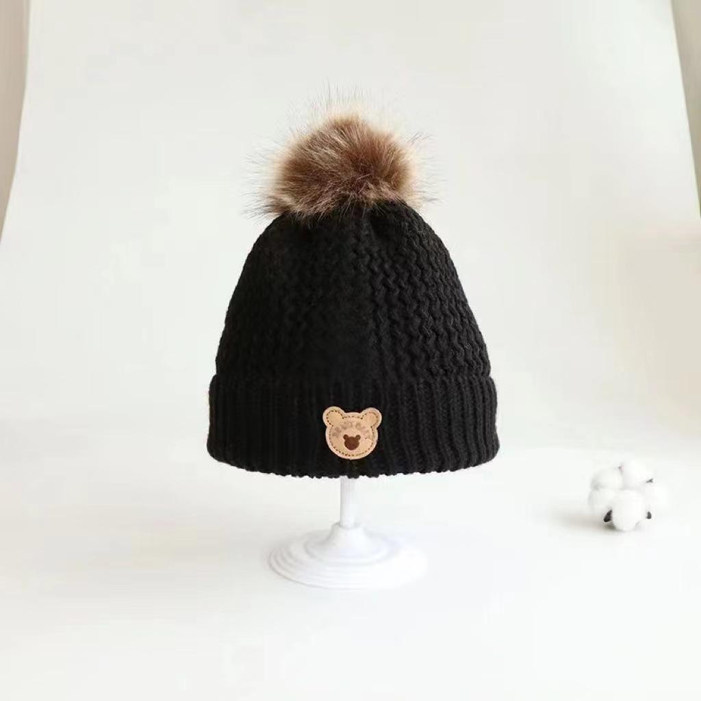 Autumn and Winter Children's Hats, Scarves and Gloves Three-piece Set, Winter Thermal Plush Men's and Women's Children's Bear Wool Hats