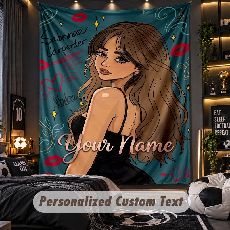Personalized Wall Tapestry,Sabrina Carpenter Custom Printed Name, Fabric Wall Art For Indoor Room Backdrop