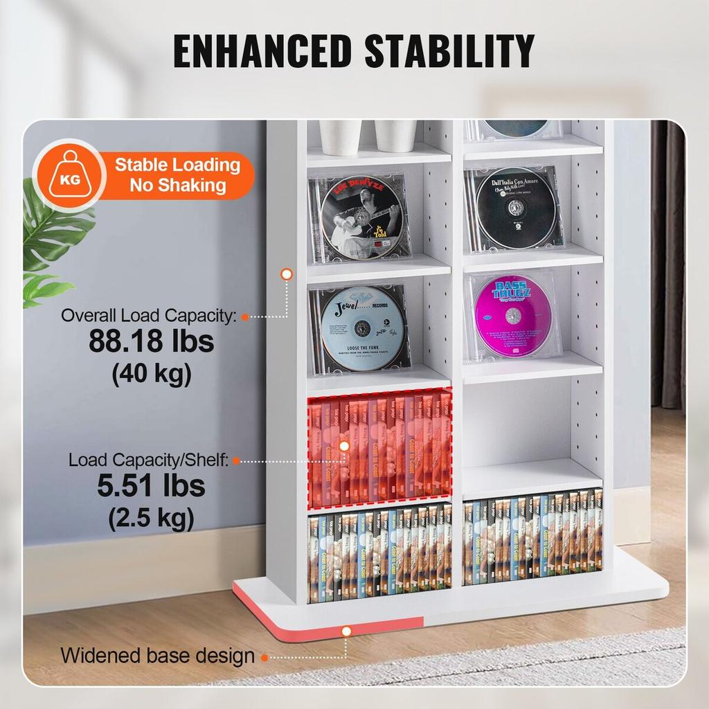 Media Storage Cabinet 8 Layers Adjustable DVD Shelves Holds 464 CDs White