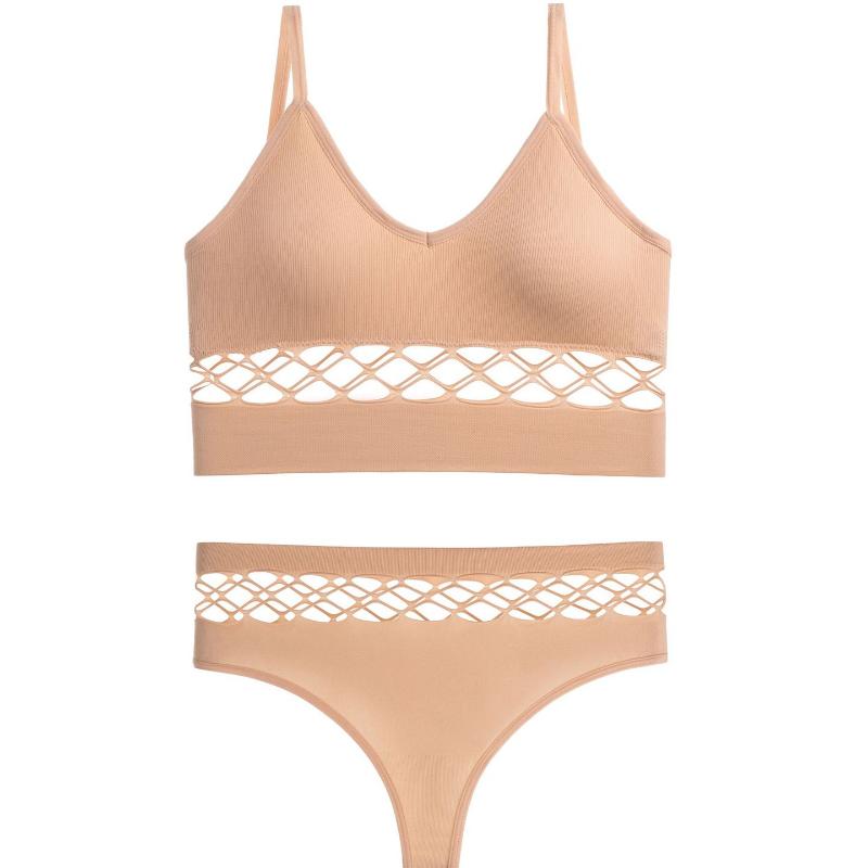Hollow Underwear Set for Women with Small Breasts Push Up Bra Without Rims Plus Size Sports Camisole