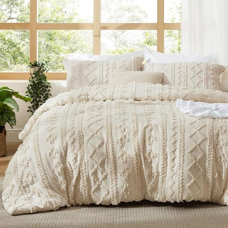 Velvet Tufted Bedding Set 3pcs Soft Brushed Microfiber Bohemian Style Bed Cover With Fitted Sheet