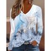 Women's Elegant V-Neck Marble Print Long Sleeve T-Shirt Soft Polyester Great for Autumn and Winter Casual Wear Floral Print Tops