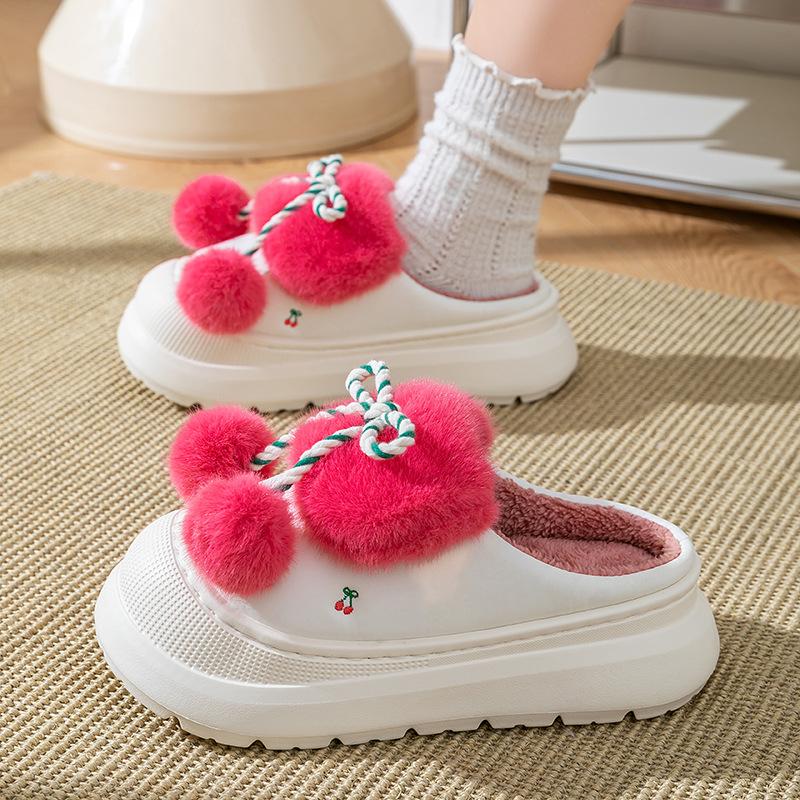Leather warm cotton slippers women's plush thick-soled autumn and winter new fashion versatile indoor and outdoor velvet cotton shoes