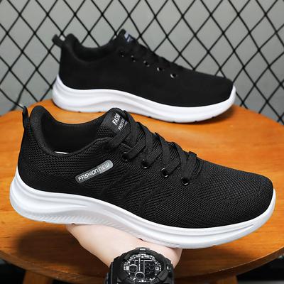 Men's Shoes, New Breathable Sneakers, Fly Woven Mesh Running Shoes, Soft Sole Shock-absorbing Single Shoes, Lightweight Lace-up Shoes, Men's Models