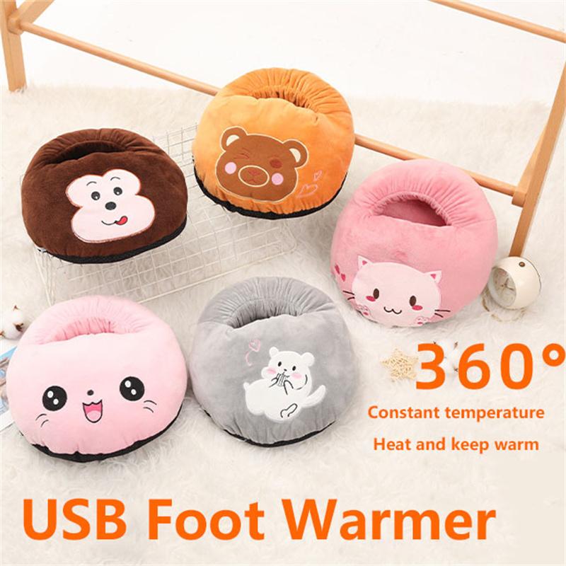 Cartoon Style USB Plug-in Plush Foot Warmer  Winter Foot-Warming Wonder Electric Heating Foot Warmer Anti-Frosty Feet Wonder Gift for Parents