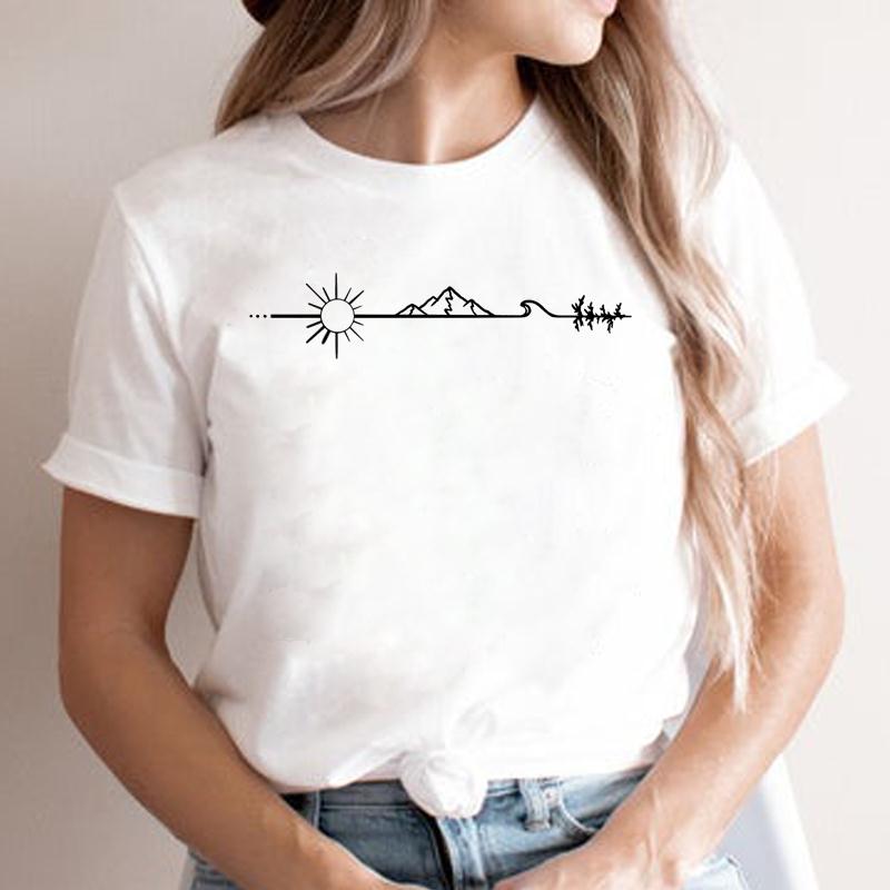 Fashion Cartoon Tshirt FeUnisex S Trend Clothing T Shirt Women River New Mountain Tee Lady Graphic Top Clothes Short Sleeve
