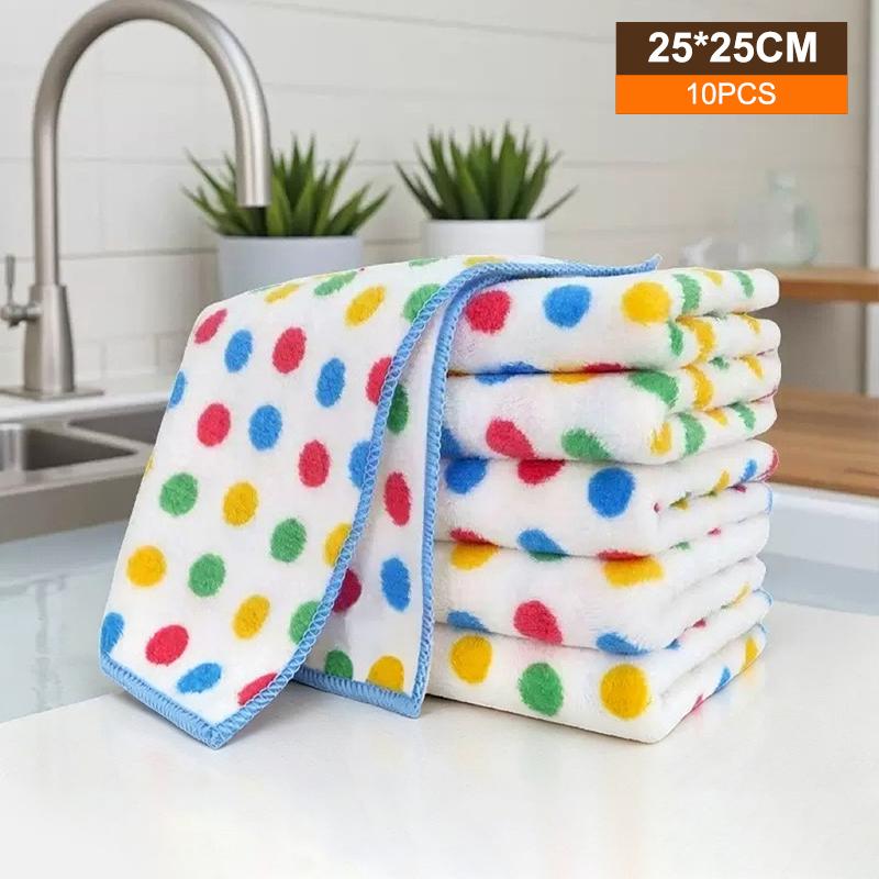 10Pcs Dishwashing Cloth Kitchen Rainbow Cloth Absorbent But Not Shedding Hair Table Cleaning Towel Household Thick Scouring Pad
