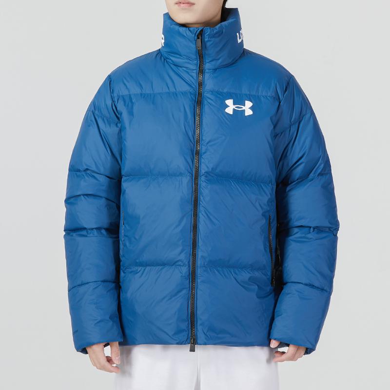 Under Armour Down Puffer Stand Collar Warm Jacket Men Outerwear Blue 1375449-437