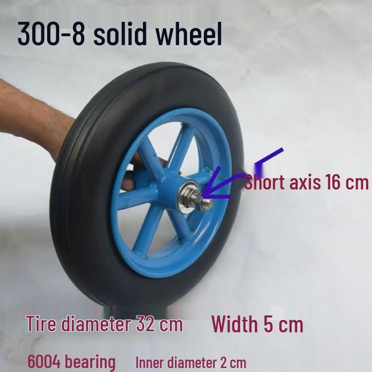 14-Inch Heavy-Duty Solid Tiger Wheel: Puncture-Proof Handcart Rubber Wheel with Axle