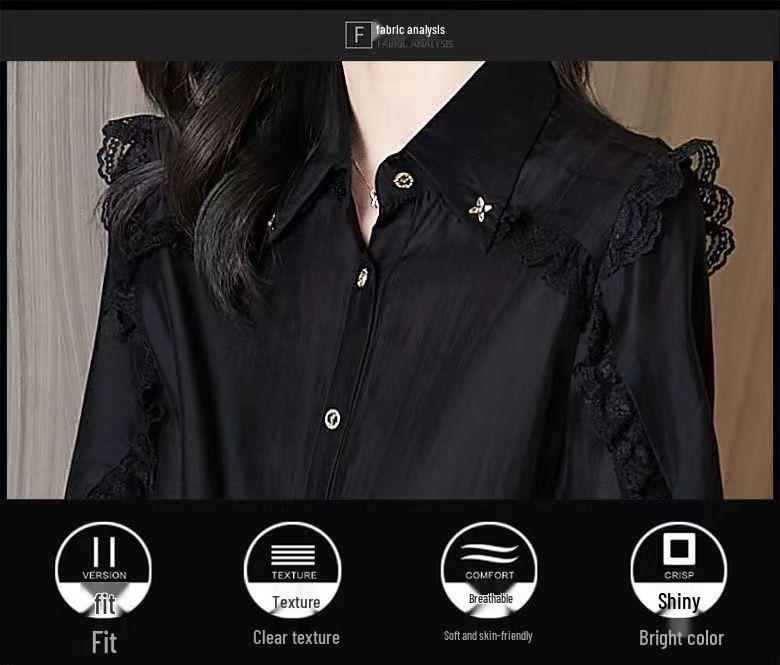 Autumn French Retro Chic Slimming Lace Long Sleeve Women's Top