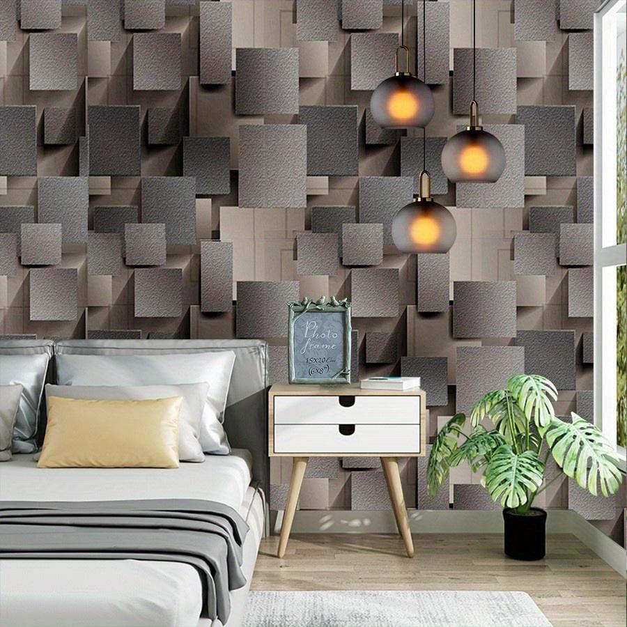 1Pc 3D Three-dimensional Grid Simple Wind PVC Wallpaper, Home Improvement Building Materials TV Background Wall Self-adhesive Wallpaper