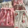 Women's 2025 Peach & Bear Print Coral Fleece Pajama Pants - Warm, Thickened, Casual Homewear for Autumn/Winter
