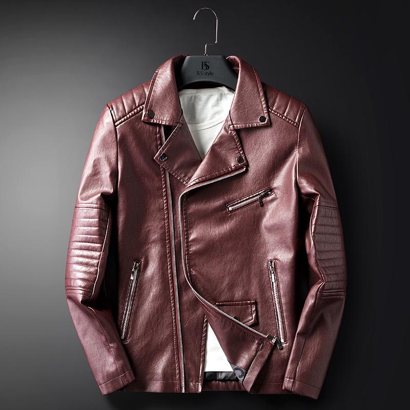Entering autumn and winter, new men's leather jacket, slim-fitting youth locomotive PU leather lapel casual wallet