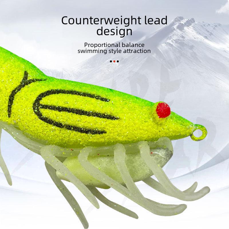 Luminous Wooden Shrimp Squid Hook with Beads and Soft Foot Lure for Sea Fishing and Lobster Bait