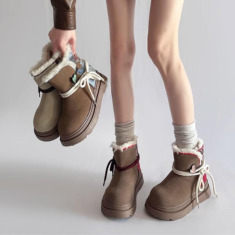 Mint chocolate retro snow boots children's 2025 autumn and winter new versatile velvet thickened sole thermal cotton shoes