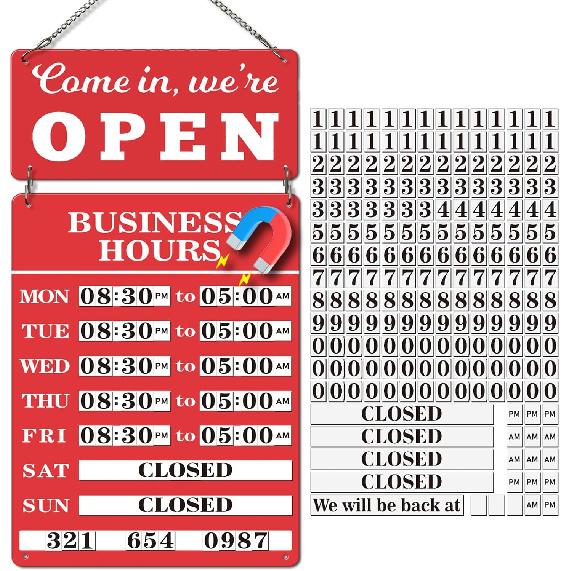 Magnetic Changeable Business Hours Sign, Metal Hours of Operation Signs for Business, Store Hours Sign for Glass Door or Window (BLACK)