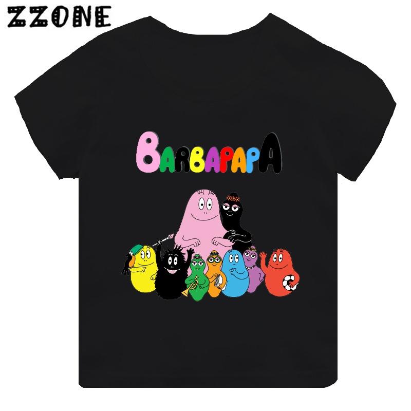 Hot Sale Cute Barbapapa Print Cartoon Kids Tshirt Funny Girls Clothes Baby Boys Black Short Sleeve T shirt Children TopsTH5162 100