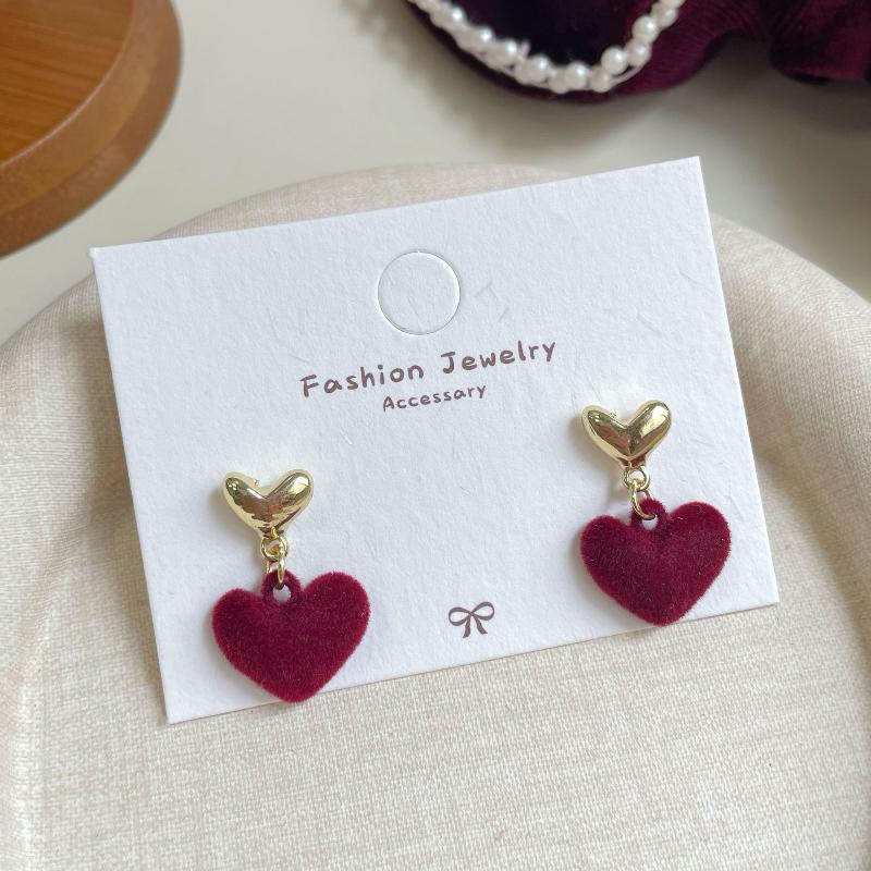 Cute Red Bow Flocking Earrings Simple Elegant Exquisite Sweet Festive Earrings Ear Studs Jewelry Accessories New Year Gifts