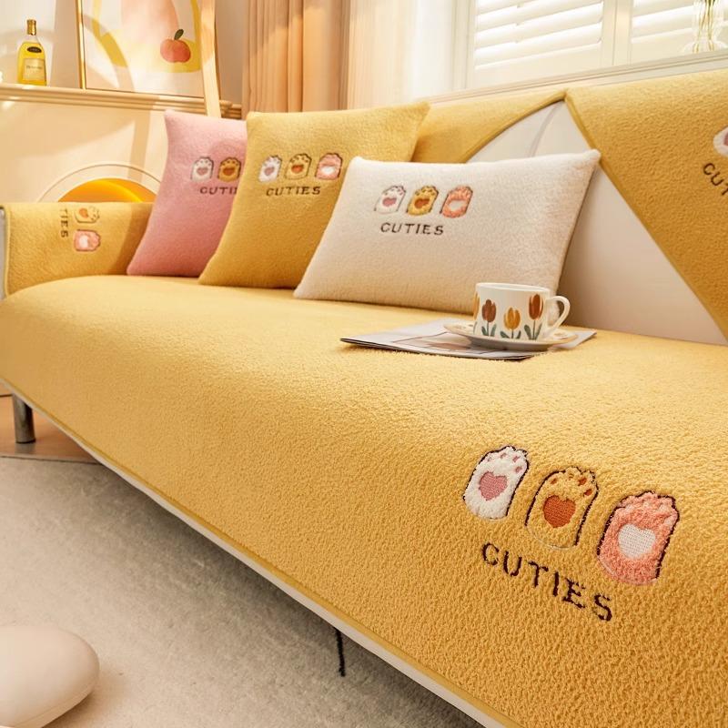 Embroidery Thickening Non-slip Sofa Cover Living Room Winter Warm Lambs Velvet Sofa Towel Nordic Sectional L-shaped Couch Covers